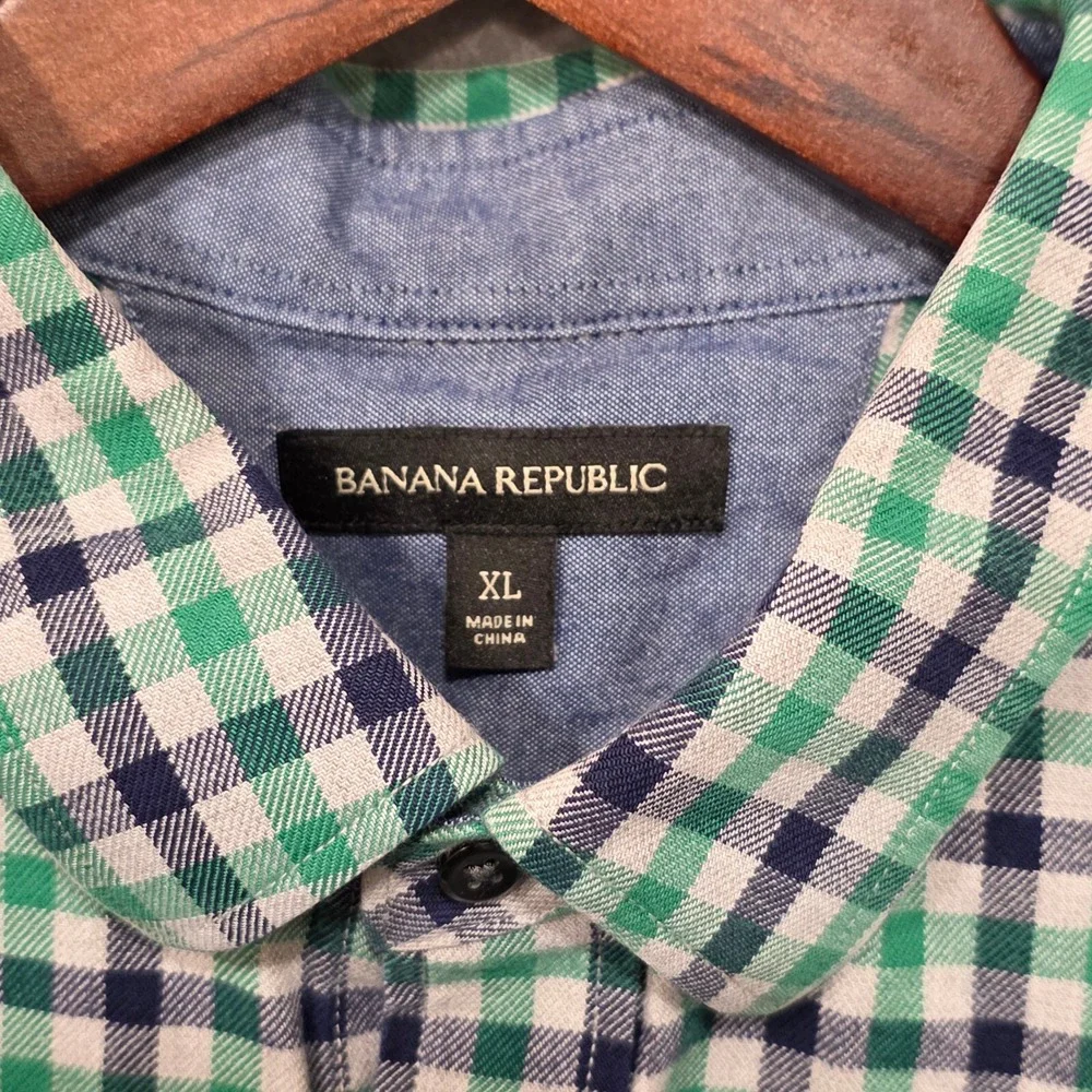 Banana Republc Mens Green Plaid Long Sleeve Button‎ Up Flannel Size XL